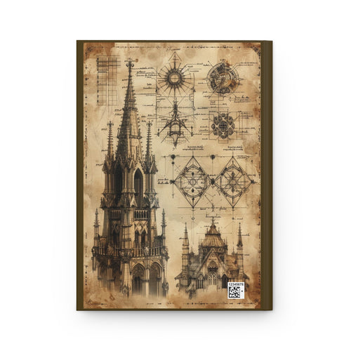 Architectural Sketch Hardcover Journal — Vintage Cathedral Blueprint Notebook